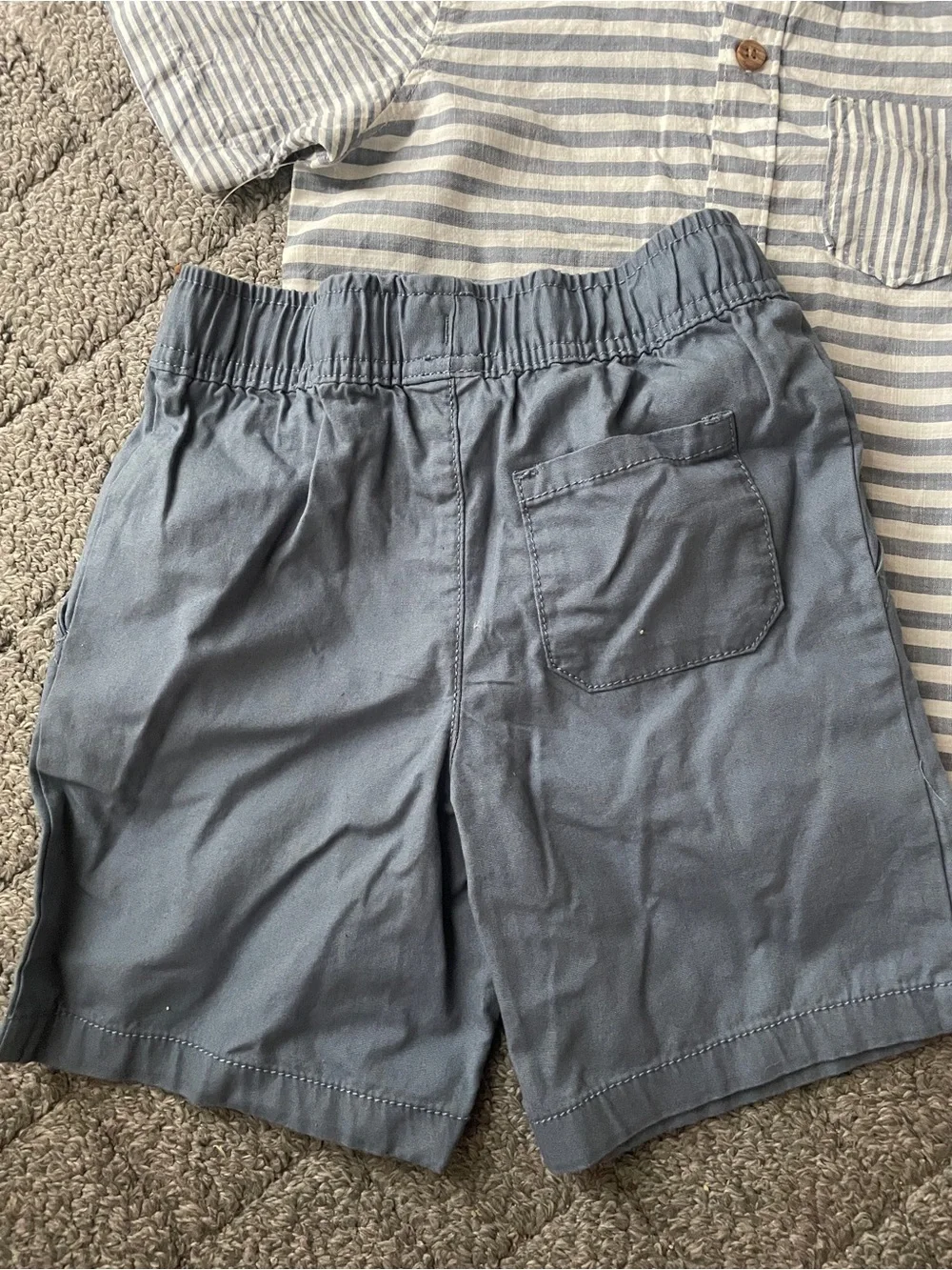 Boys Striped Button-Up Shirt & Shorts - Light Blue & White